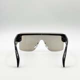 Oversized Flat Top Sunglasses with Mirrored Lens in Black