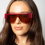 Oversized Flat Top Sunglasses with Mirrored Lens