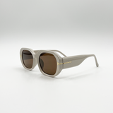 Oval Sunglasses with Wide Arm in Cream