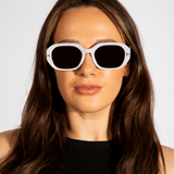 Oval Sunglasses with Wide Arm in Cream