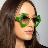 2 Tone Angular Sunglasses in Green