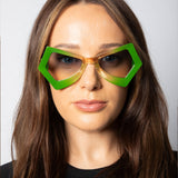 2 Tone Angular Sunglasses in Green