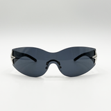 Wrap Around Racer Sunglasses with Star Hinge Detail in Black