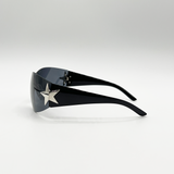 Wrap Around Racer Sunglasses with Star Hinge Detail in Black