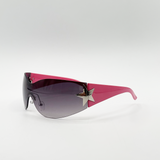 Wrap Around Racer Sunglasses with Star Hinge Detail in Pink