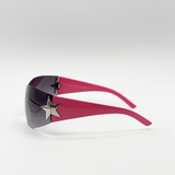 Wrap Around Racer Sunglasses with Star Hinge Detail in Pink