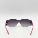 Wrap Around Racer Sunglasses with Star Hinge Detail in Pink