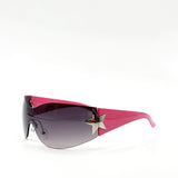 Wrap Around Racer Sunglasses with Star Hinge Detail in Pink