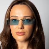 Frameless Rectangle Sunglasses in Pale Blue