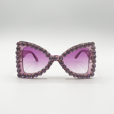 Oversized Triangular Crystal Gem Sunglasses in Purple