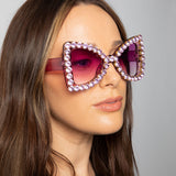 Oversized Triangular Crystal Gem Sunglasses in Purple