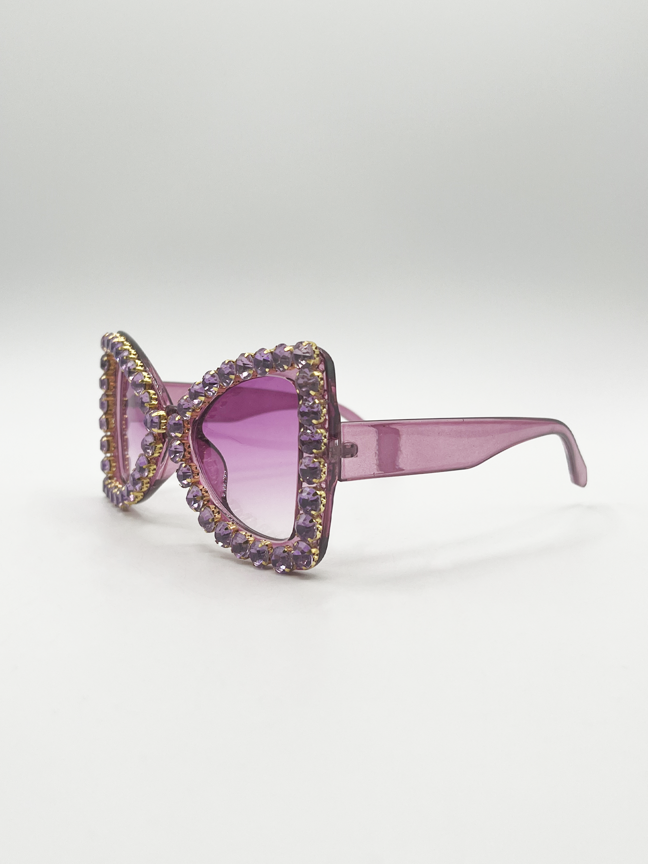 Oversized Triangular Crystal Gem Sunglasses in Purple - svnx