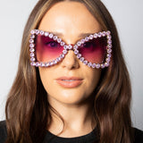 Oversized Triangular Crystal Gem Sunglasses in Purple