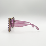 Oversized Triangular Crystal Gem Sunglasses in Purple