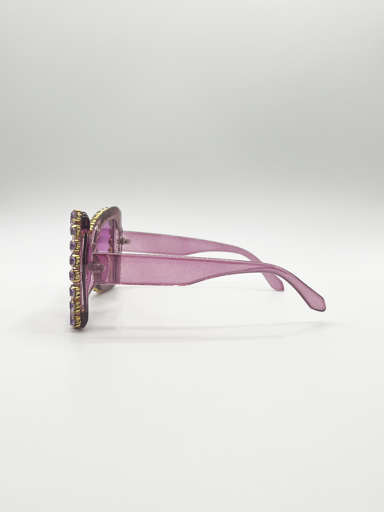 Oversized Triangular Crystal Gem Sunglasses in Purple - svnx
