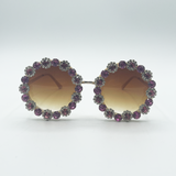 Round Floral Crystal Gem Sunglasses in Pink