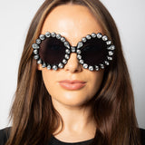 Round Floral Gem Novelty Sunglasses in Black