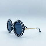 Round Floral Gem Novelty Sunglasses in Black