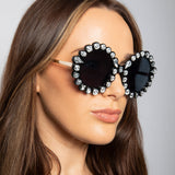 Round Floral Gem Novelty Sunglasses in Black