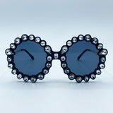 Round Floral Gem Novelty Sunglasses in Black