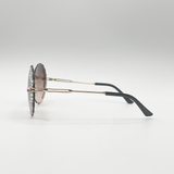 Oversized Round Frameless Sunglasses with Crystal Detail in Brown - svnx