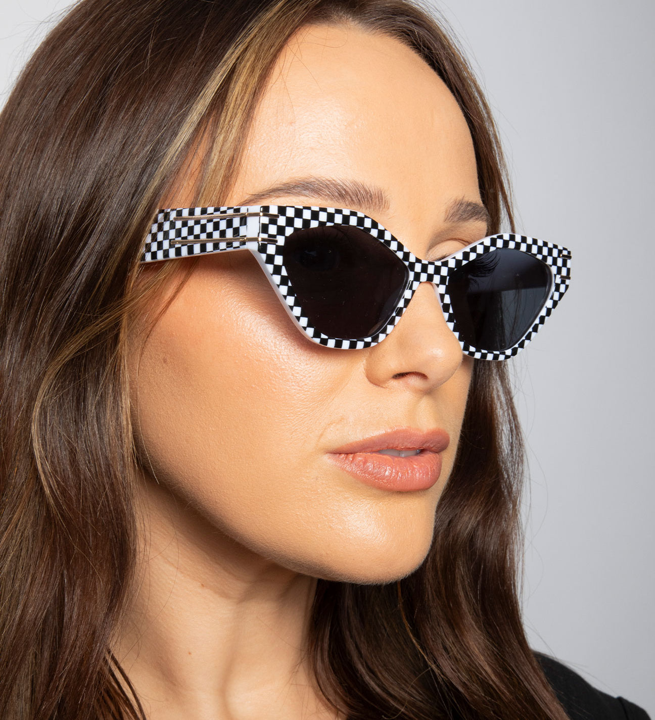 Angular Sunglasses in Black and White Check - svnx
