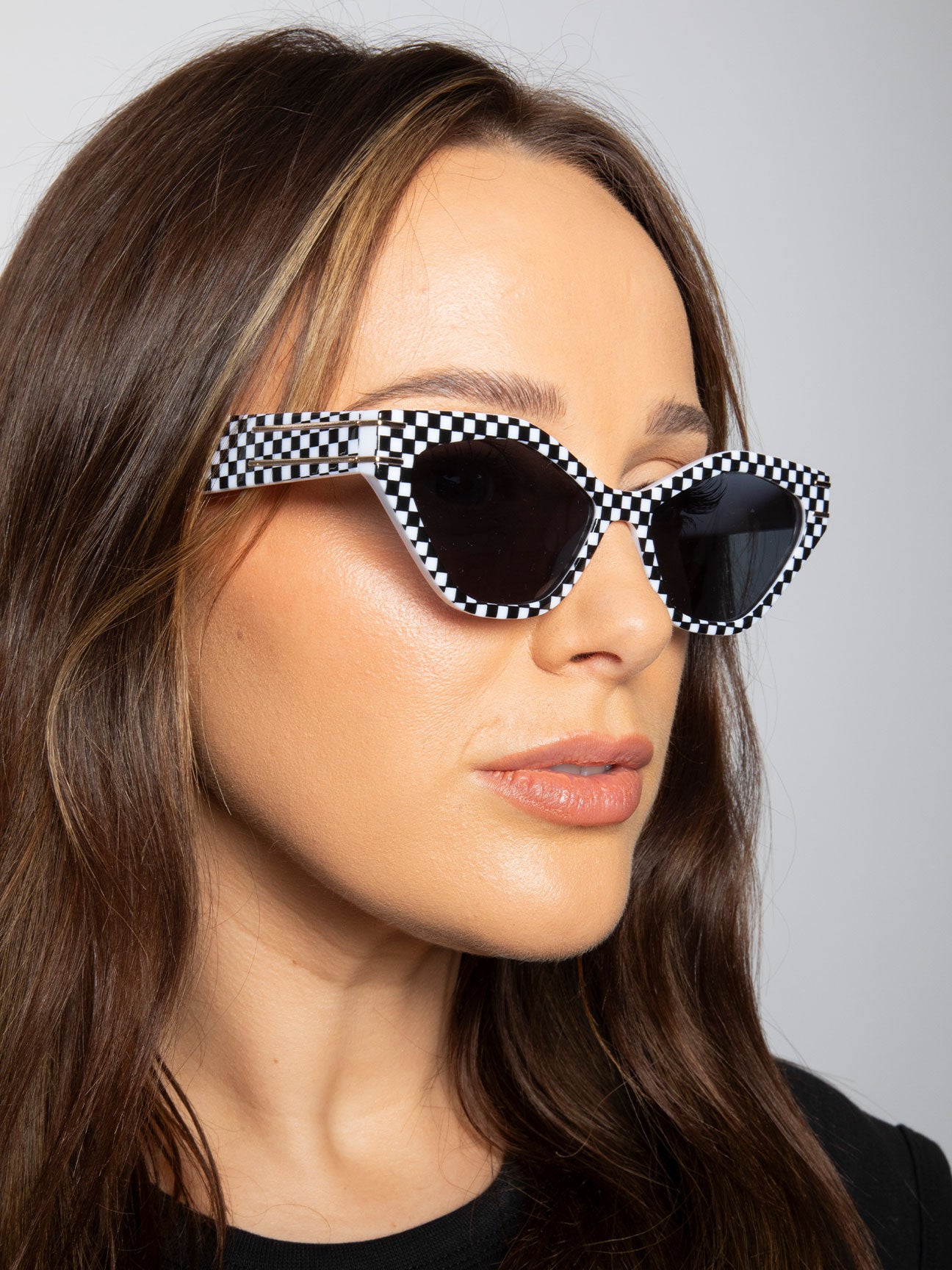 Angular Sunglasses in Black and White Check - svnx