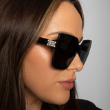 Oversize Cateye Sunglasses with Diamante Detail in Black