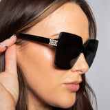 Oversize Cateye Sunglasses with Diamante Detail in Black