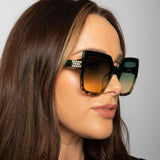 Oversize Cateye Sunglasses with Diamante Detail in Green