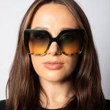 Oversize Cateye Sunglasses with Diamante Detail in Green