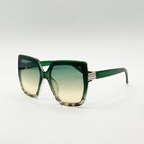 Oversize Cateye Sunglasses with Diamante Detail in Green