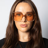 Oversize Cateye Sunglasses with Diamante Detail in Champagne