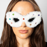 Faux Fur Cateye Sunglasses with Multicoloured Gems