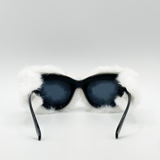 Faux Fur Cateye Sunglasses with Multicoloured Gems