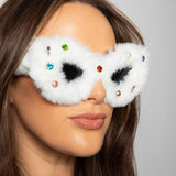 Faux Fur Cateye Sunglasses with Multicoloured Gems