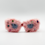 Faux fur Cateye Sunglasses with multicoloured Gems in Pink