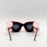 Faux fur Cateye Sunglasses with multicoloured Gems in Pink