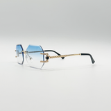 Frameless Octagon Lens with Metal arm in Blue