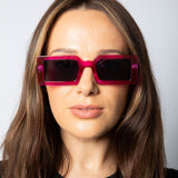 Square Frame Sunglasses in Hot Pink with Black Lens - svnx