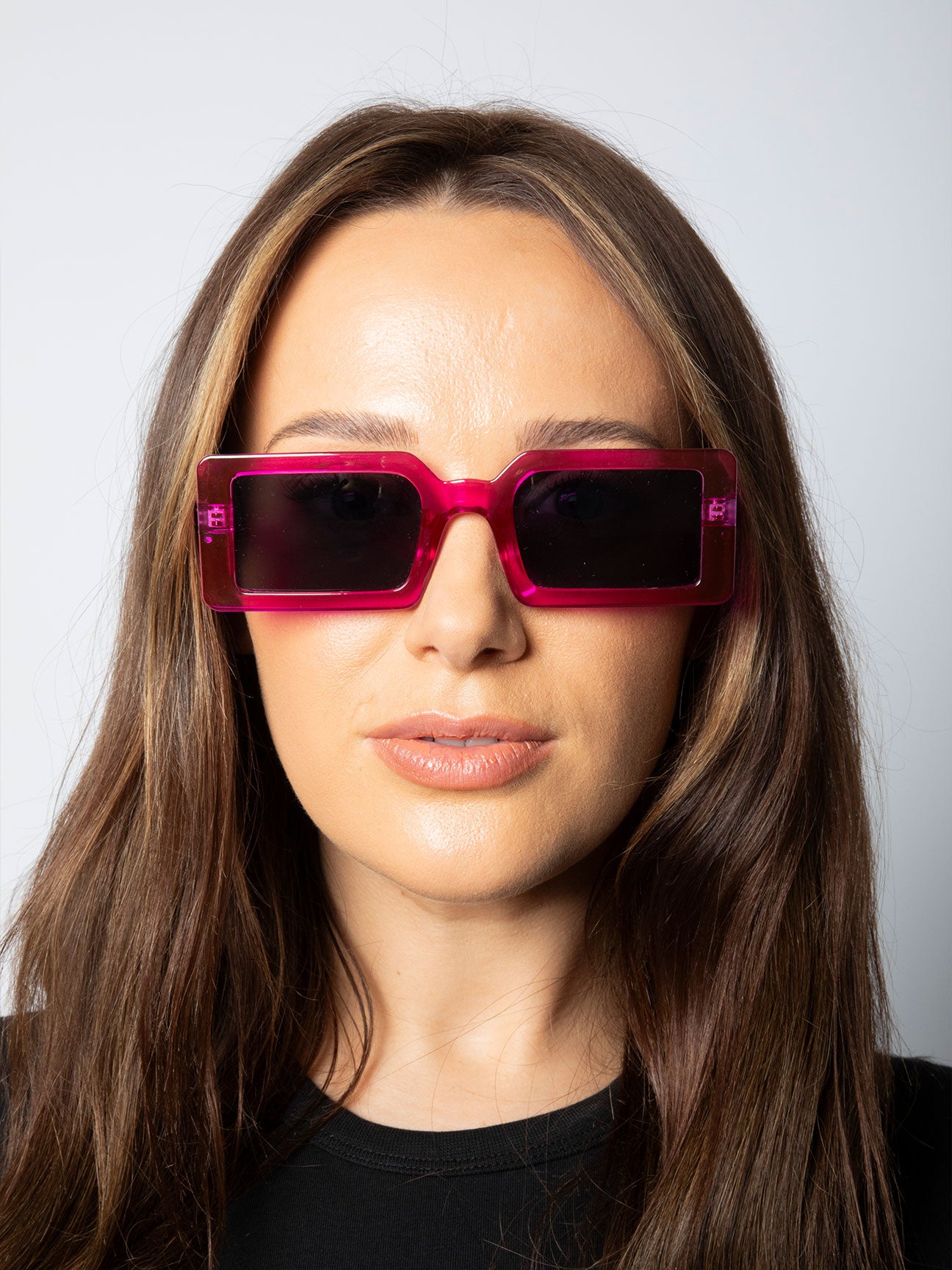 Square Frame Sunglasses in Hot Pink with Black Lens - svnx