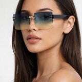 Square Rimless Sunglasses with Navy Ombre Lens - svnx