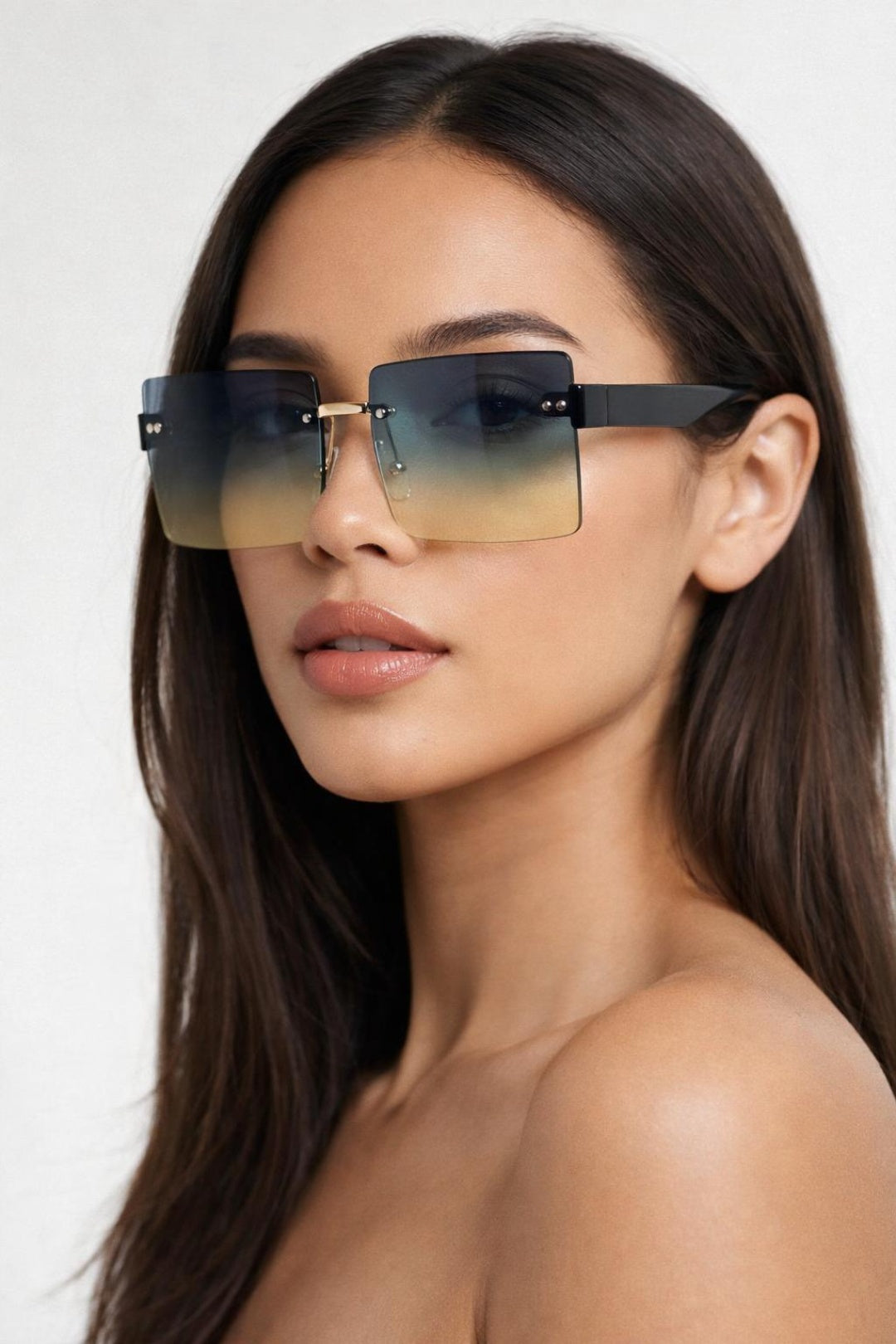 Square Rimless Sunglasses with Navy Ombre Lens - svnx