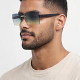 Square Rimless Sunglasses with Navy Ombre Lens - svnx