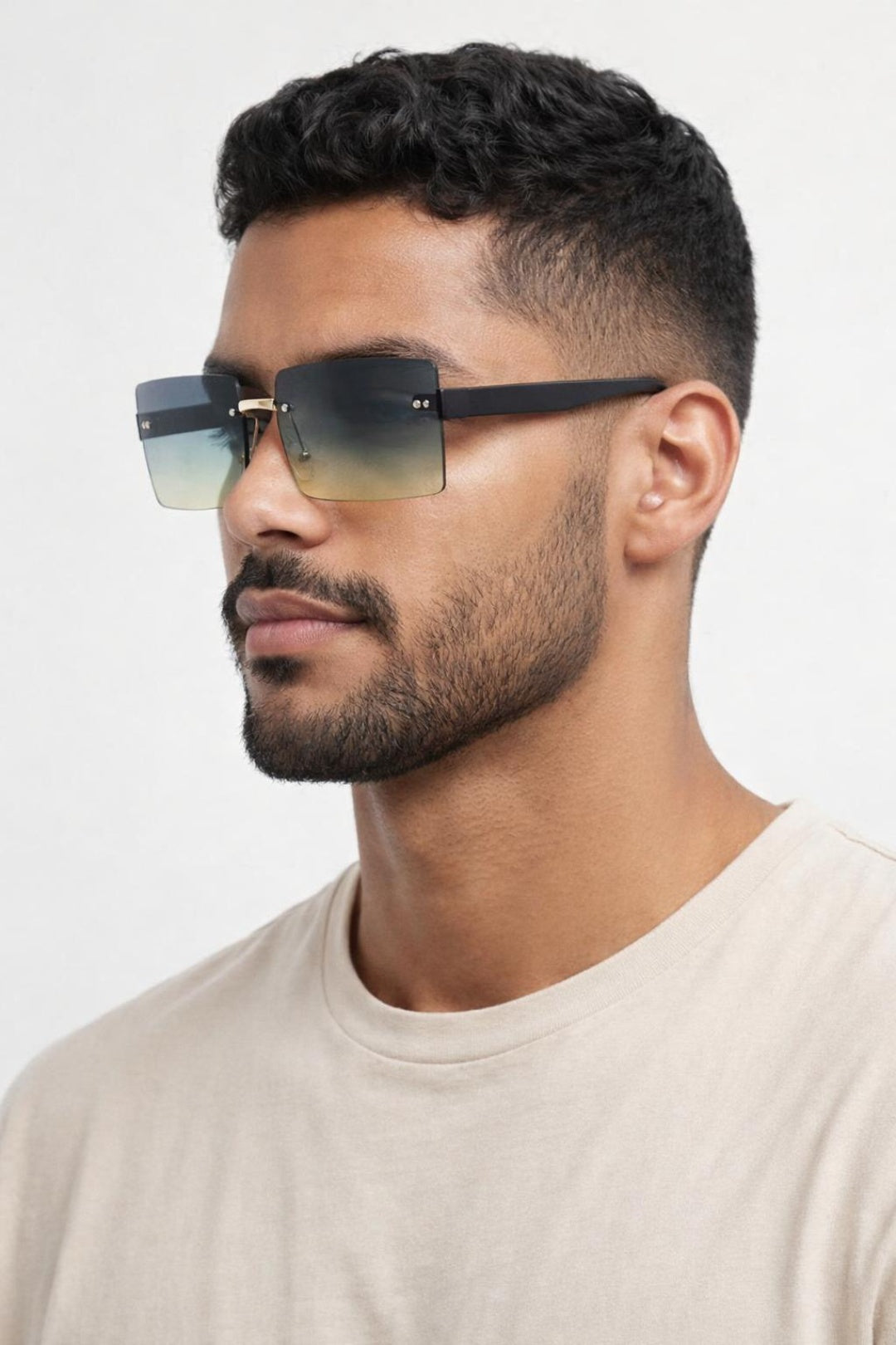 Square Rimless Sunglasses with Navy Ombre Lens - svnx