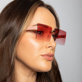 Square Frameless Sunglasses with Pink and Yelllow Ombre Lens