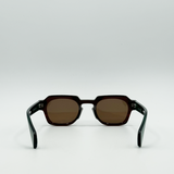 Angular Wayfarer Style Sunglasses in Brown with Green Arms