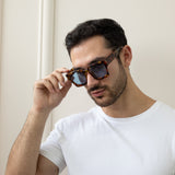 Chunky Oversize square Sunglasses in Tortoiseshell with Blue Lenses