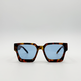 Chunky Oversize square Sunglasses in Tortoiseshell with Blue Lenses