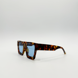 Chunky Oversize square Sunglasses in Tortoiseshell with Blue Lenses